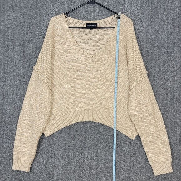 Cotton Candy LA Sweater Womens M/L Tan Long Sleeve Oversized Cropped V Neck - Picture 3 of 11
